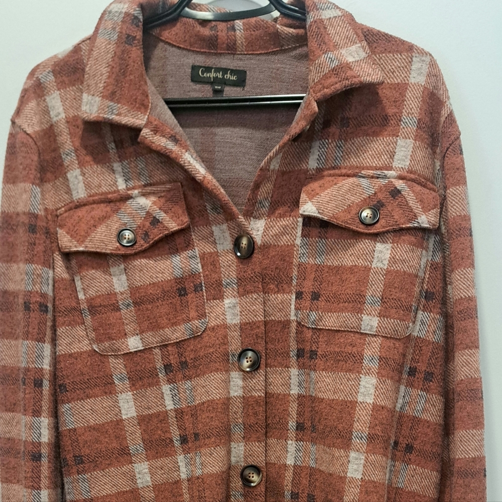 Plaid Button-Up Shirt Jacket Comfort Chic